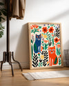 Kedi - Renkli Bahçe Poster Tablosu