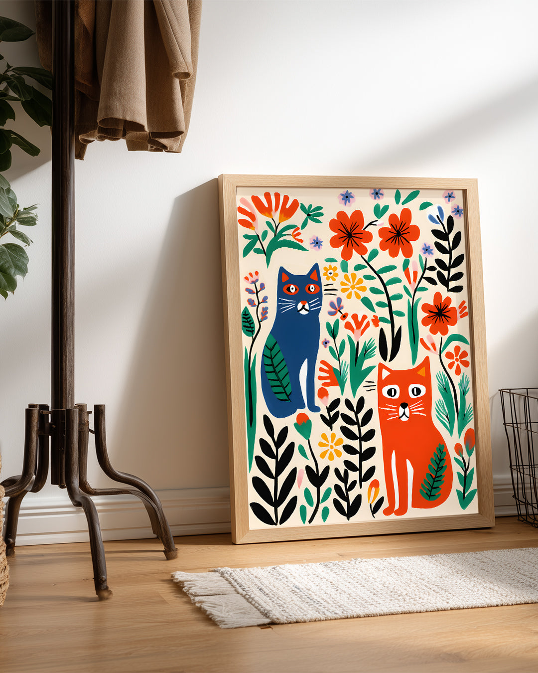 Kedi - Renkli Bahçe Poster Tablosu