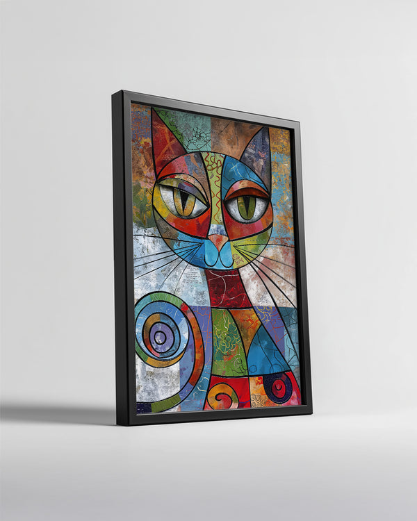 Kedi - Renkli Geometrik Desenler Poster Tablosu