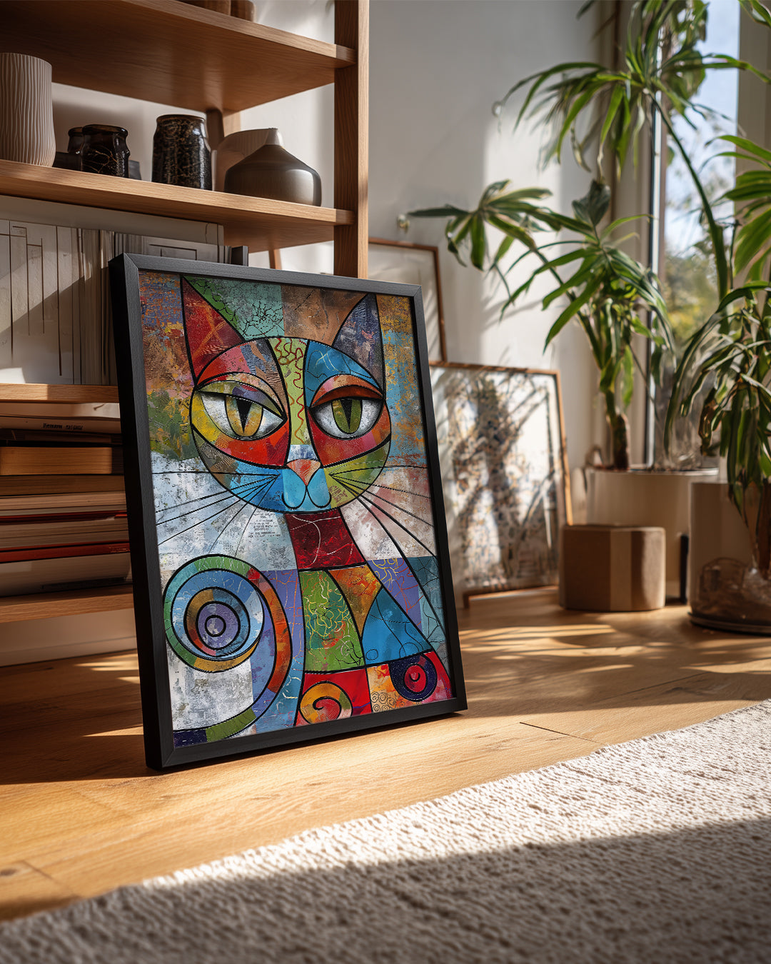 Kedi - Renkli Geometrik Desenler Poster Tablosu
