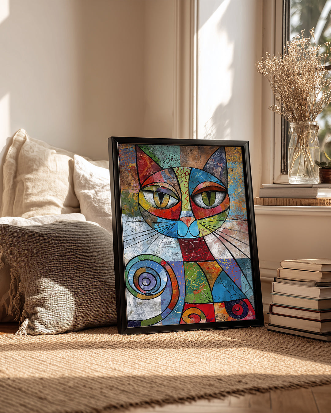 Kedi - Renkli Geometrik Desenler Poster Tablosu
