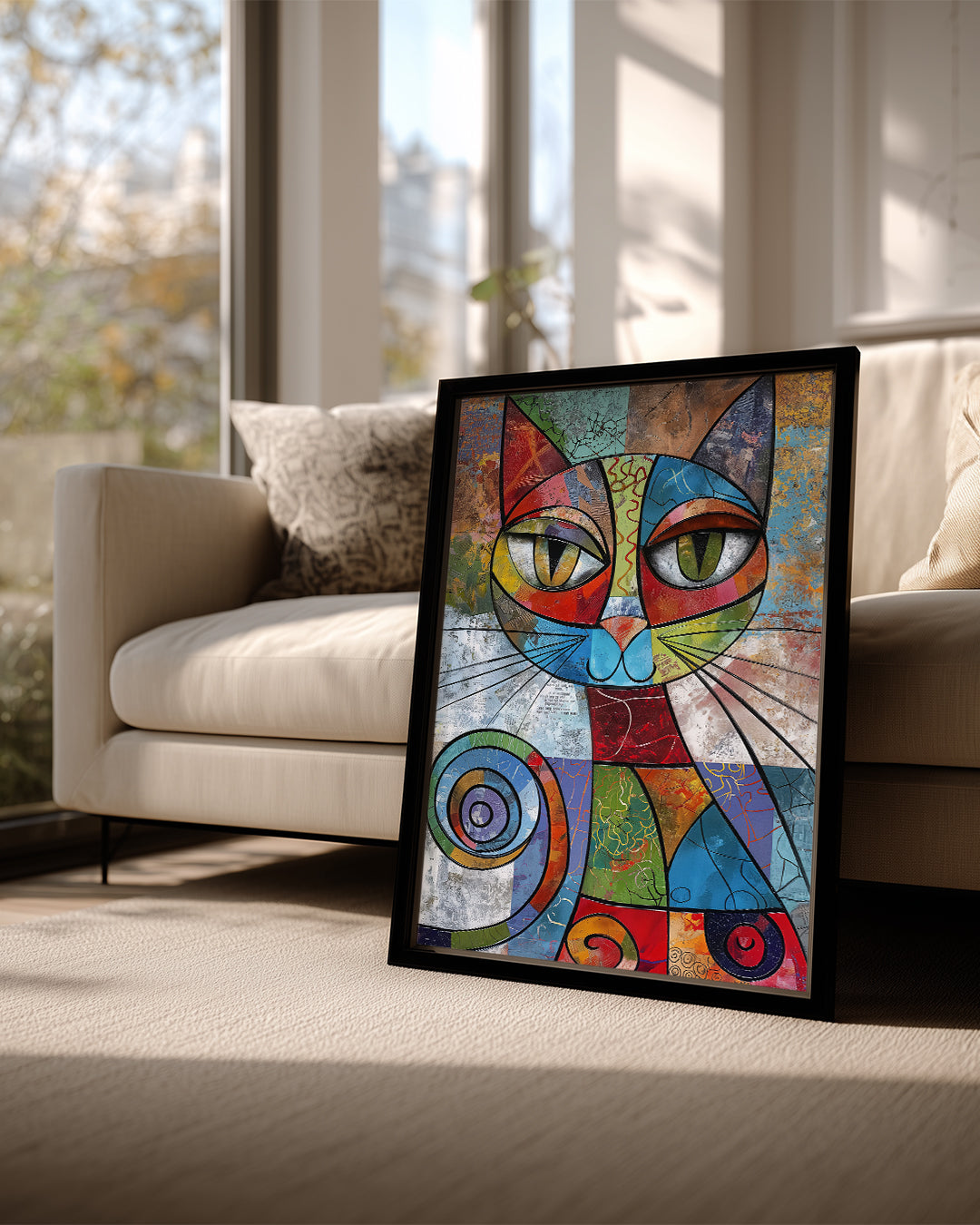 Kedi - Renkli Geometrik Desenler Poster Tablosu