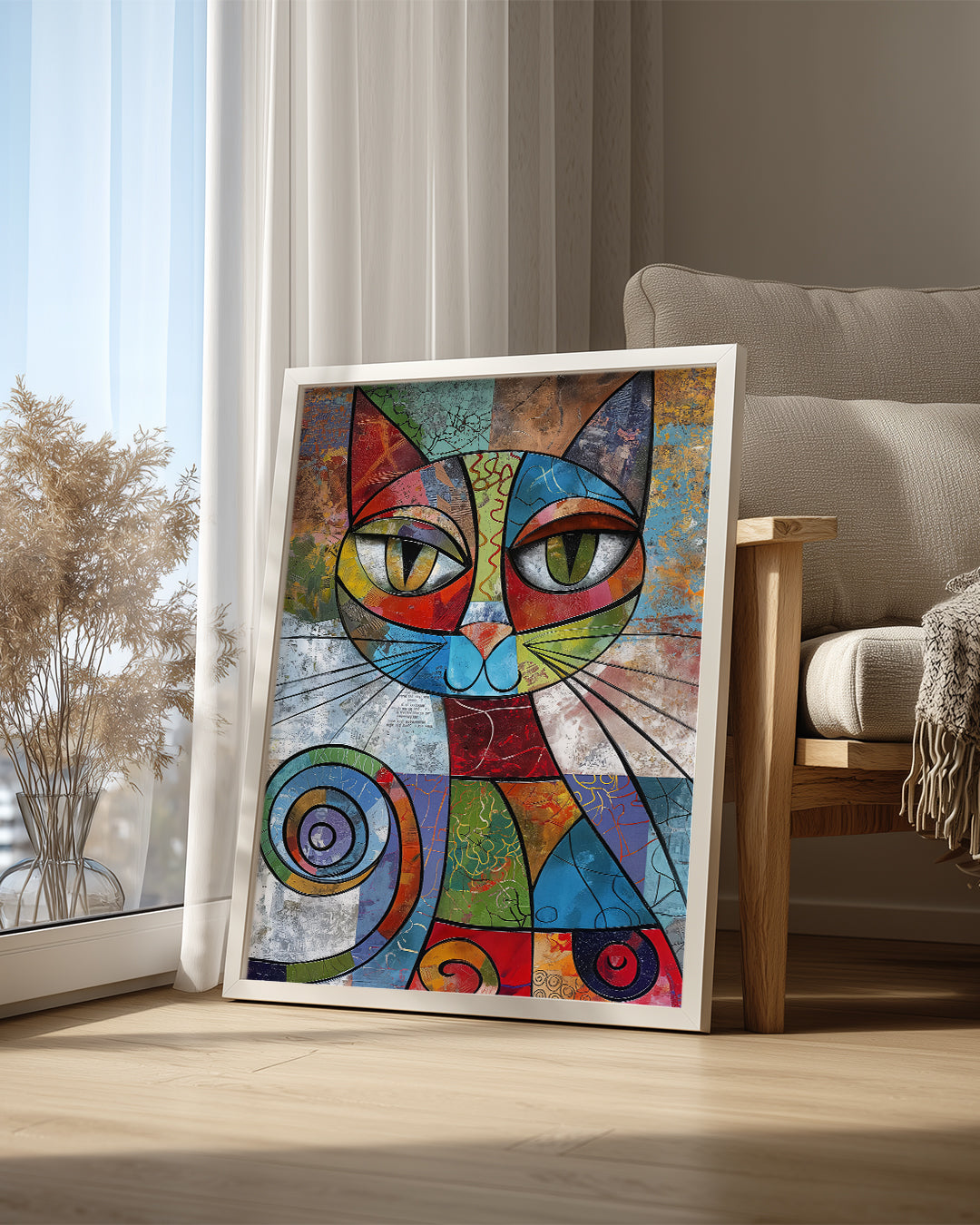 Kedi - Renkli Geometrik Desenler Poster Tablosu