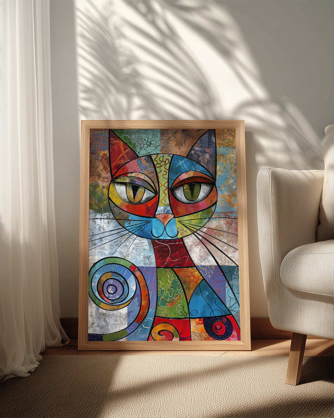 Kedi - Renkli Geometrik Desenler Poster Tablosu