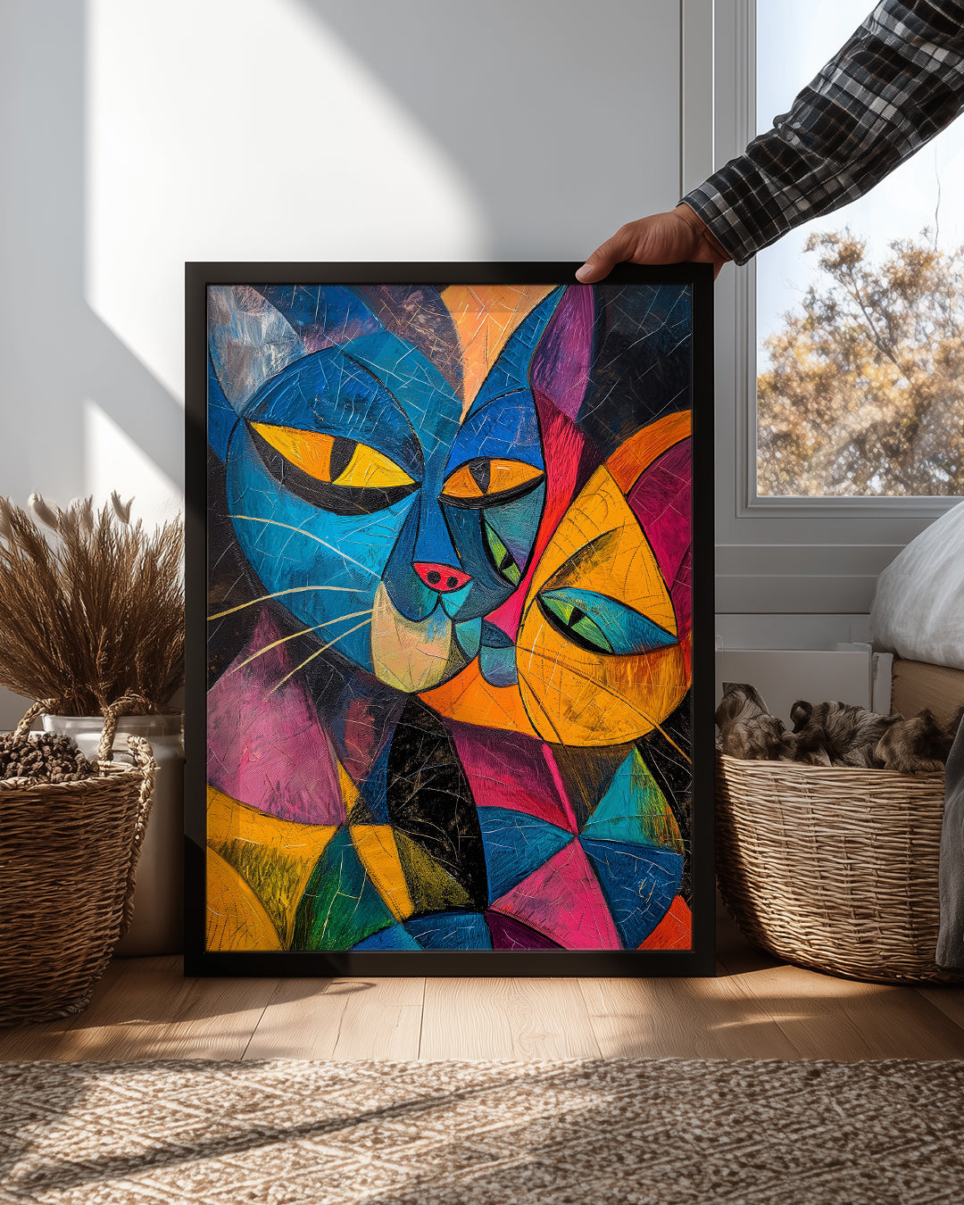 Kedi - Renkli Stilize Tasarım Poster Tablosu