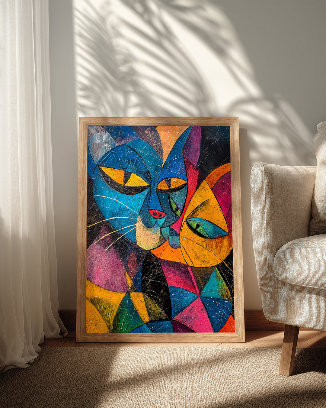 Kedi - Renkli Stilize Tasarım Poster Tablosu