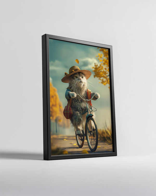 Kedi - Şapkalı Bisikletçi Poster Tablosu