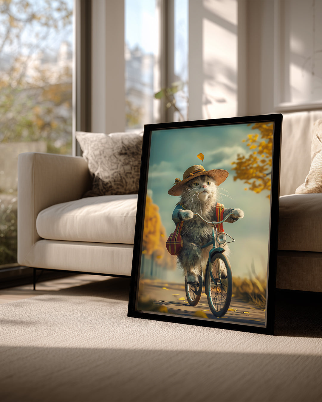 Kedi - Şapkalı Bisikletçi Poster Tablosu