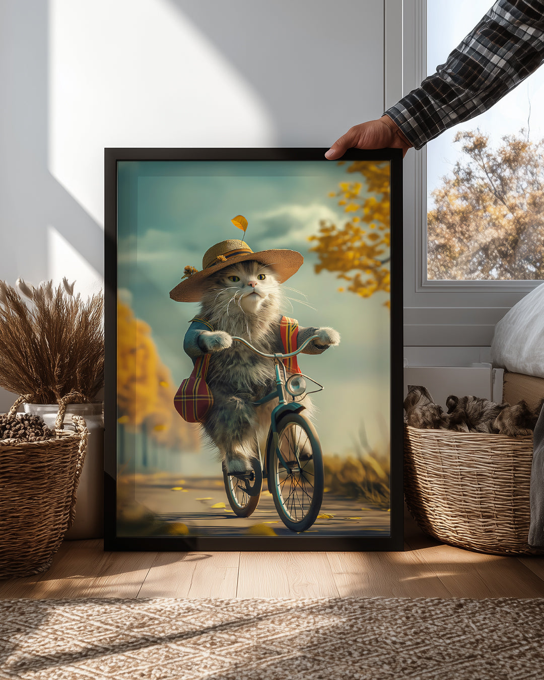 Kedi - Şapkalı Bisikletçi Poster Tablosu