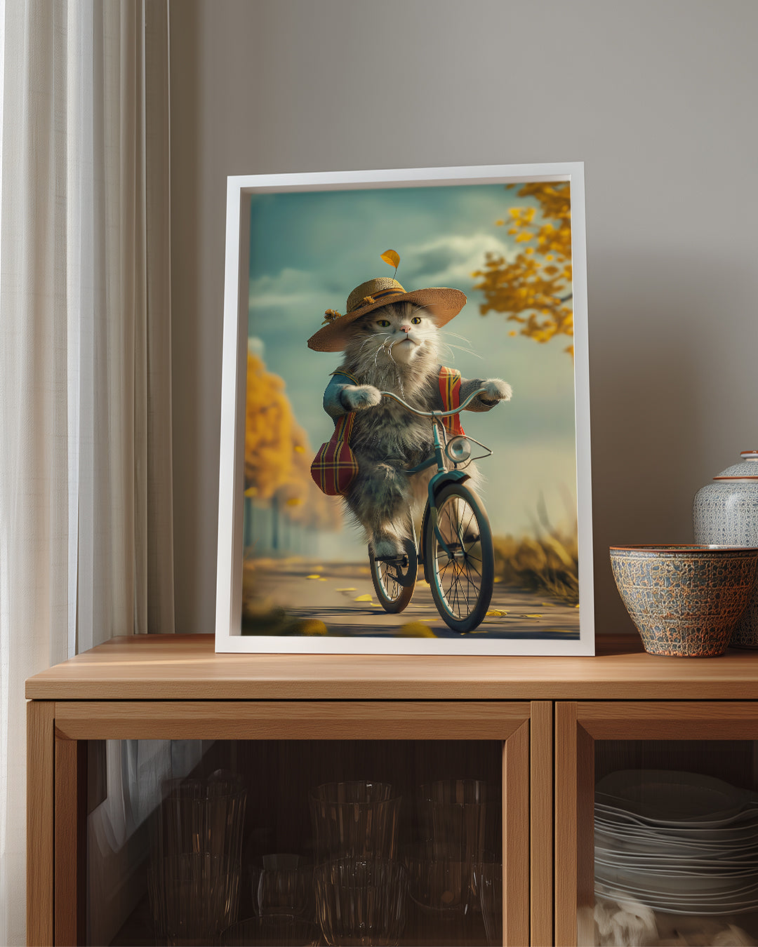 Kedi - Şapkalı Bisikletçi Poster Tablosu
