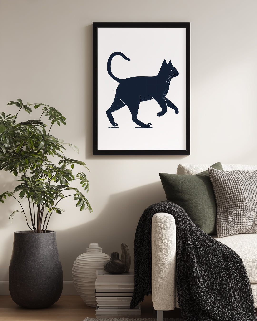 Kedi - Siyah Siluet Yürüyüşü Poster Tablosu