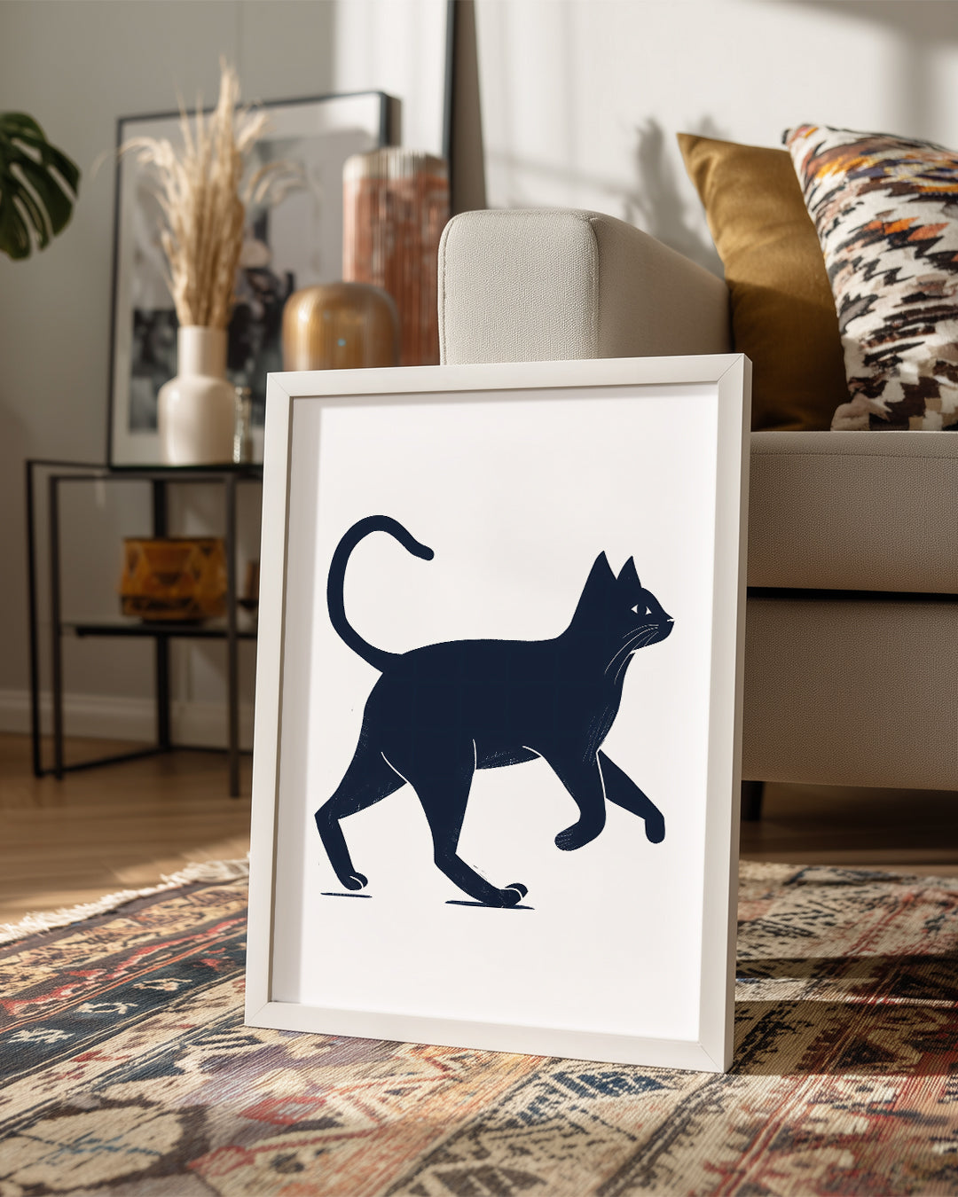 Kedi - Siyah Siluet Yürüyüşü Poster Tablosu