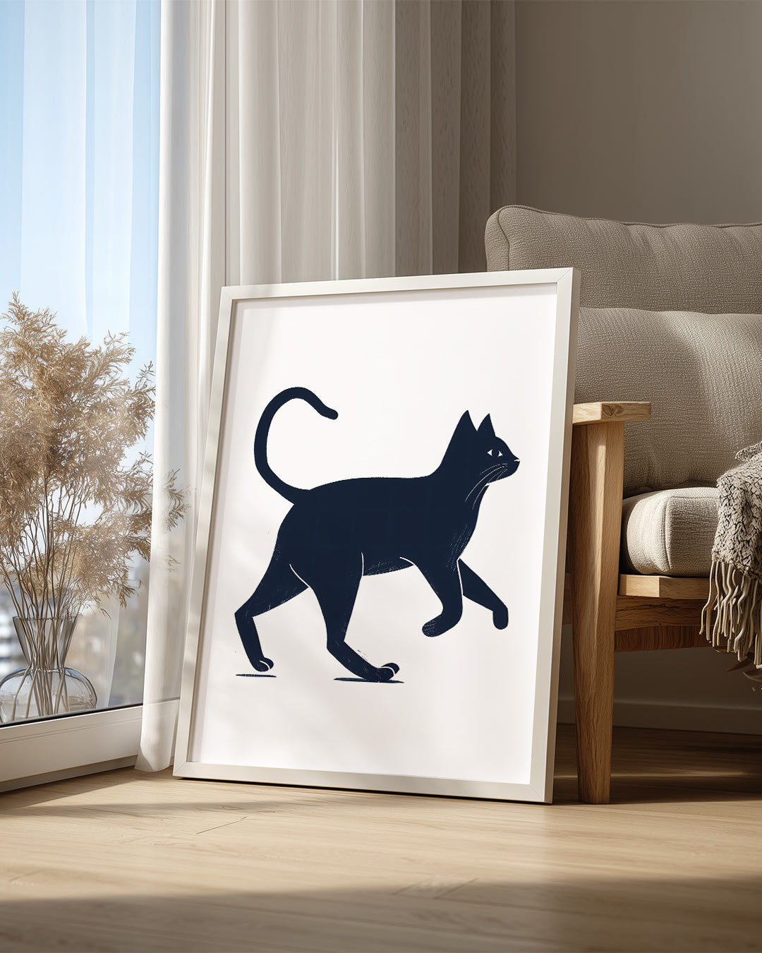 Kedi - Siyah Siluet Yürüyüşü Poster Tablosu
