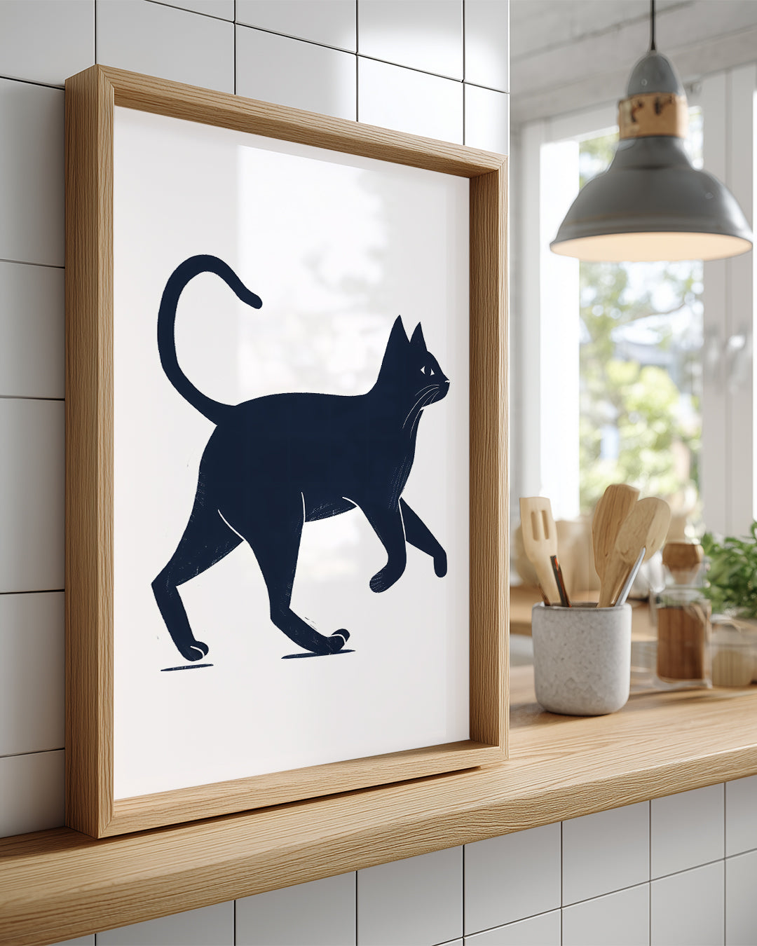 Kedi - Siyah Siluet Yürüyüşü Poster Tablosu