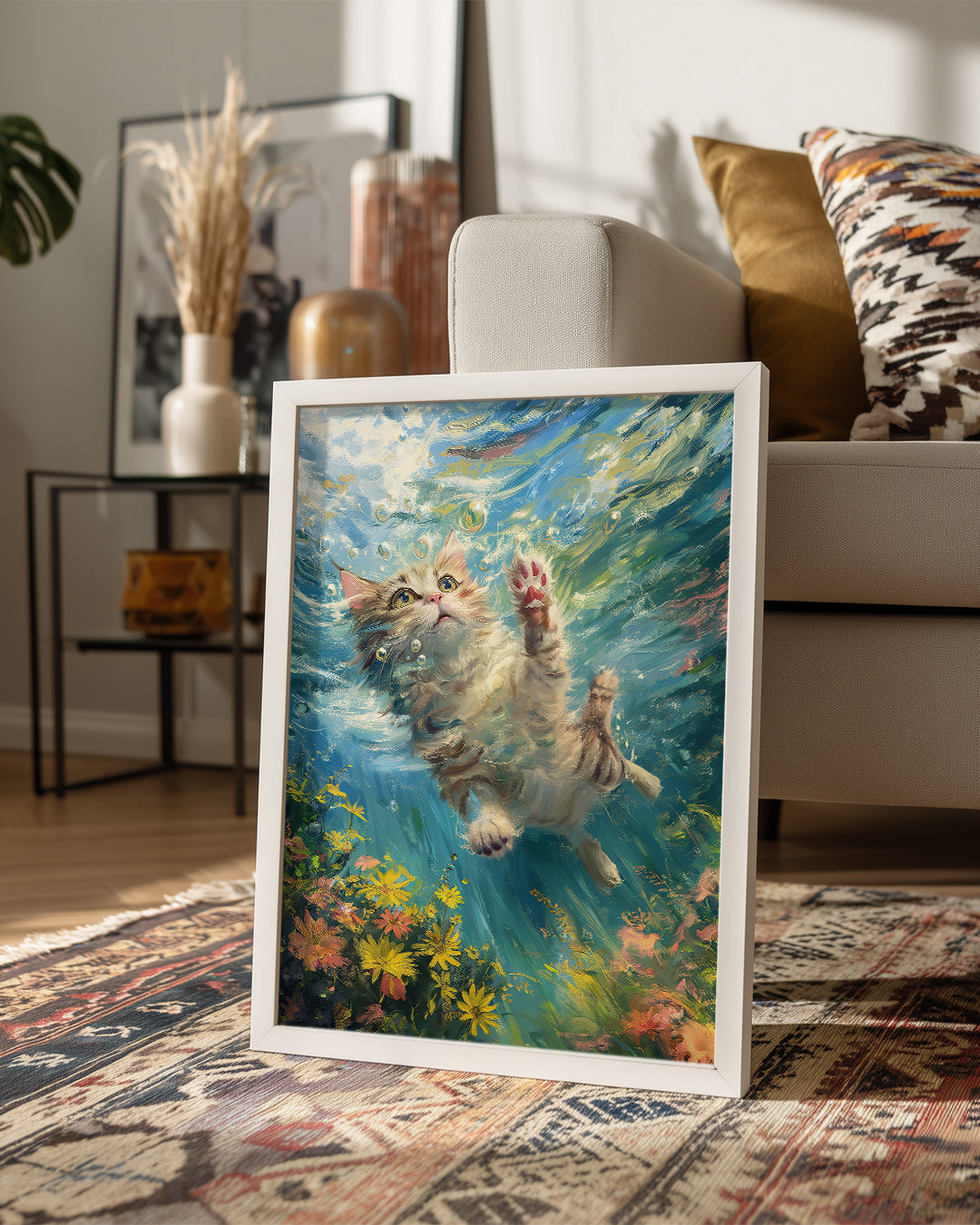 Kedi - Su Altında Yüzüş Poster Tablosu