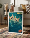 Kedi - Su İçinde Yüzme Poster Tablosu