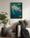 Kedi - Su Üstünde Oynayan İki Yavru Kedi Poster Tablosu