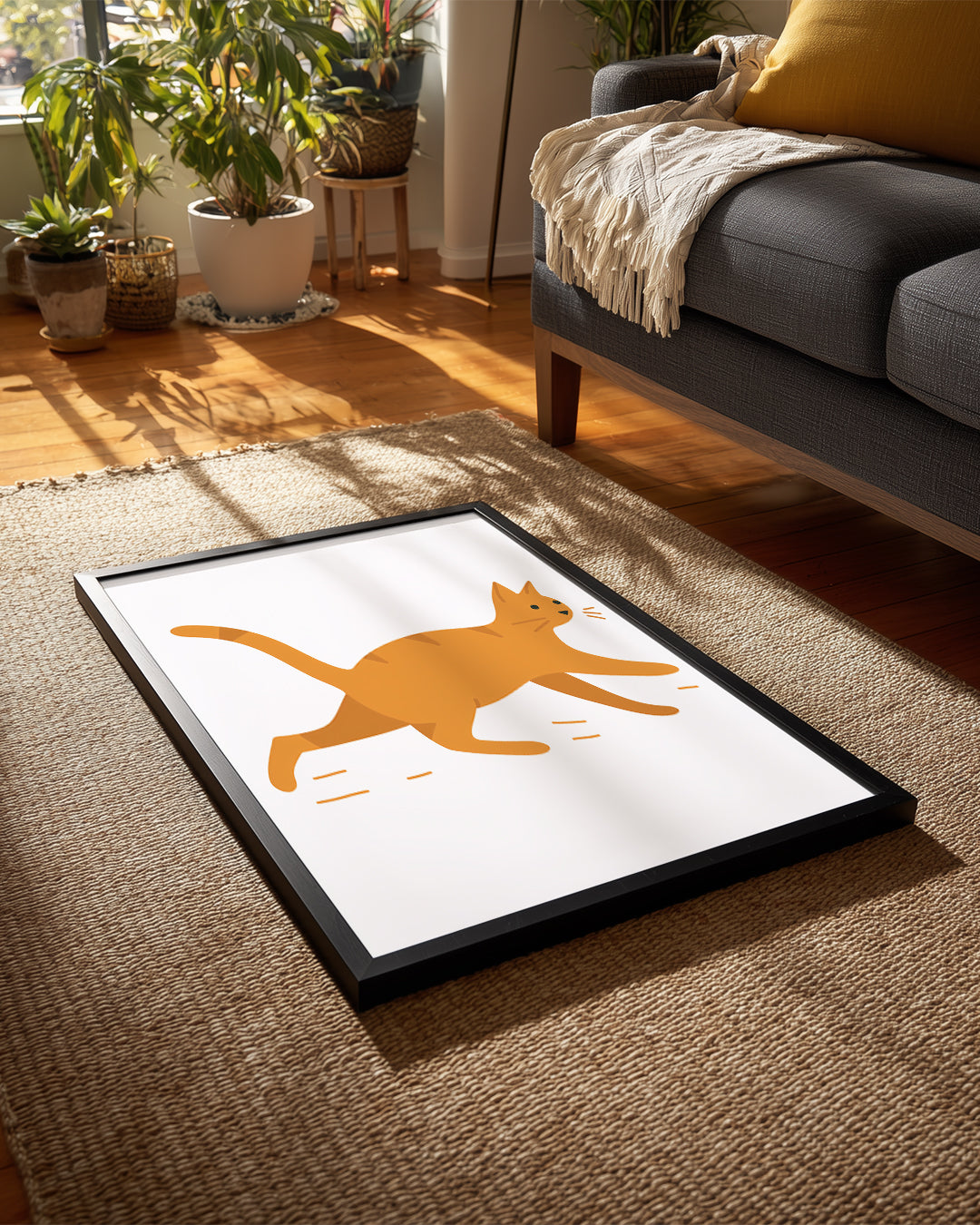 Kedi - Turuncu Çizgili Koşu Poster Tablosu