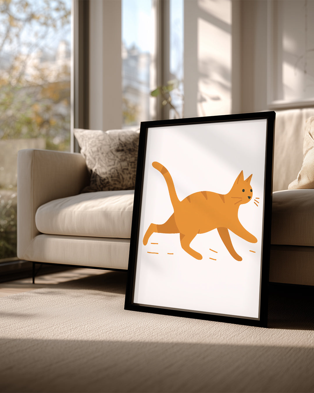 Kedi - Turuncu Çizgili Koşu Poster Tablosu
