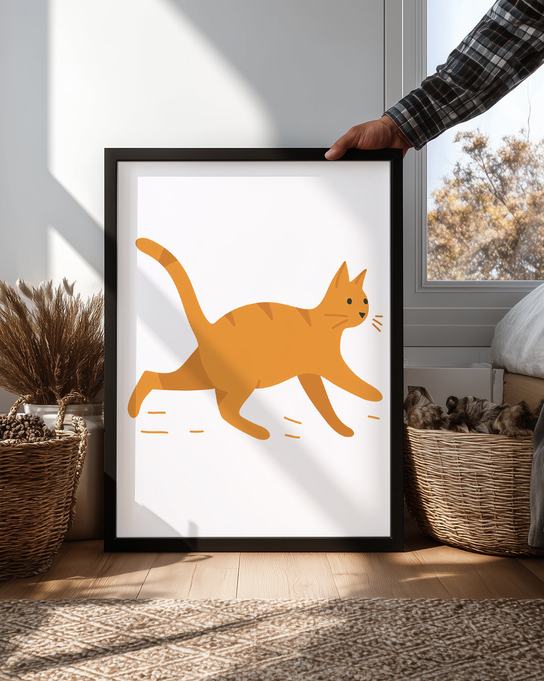 Kedi - Turuncu Çizgili Koşu Poster Tablosu
