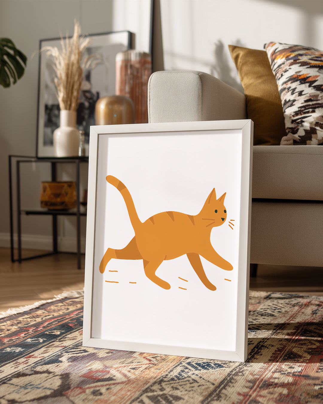 Kedi - Turuncu Çizgili Koşu Poster Tablosu