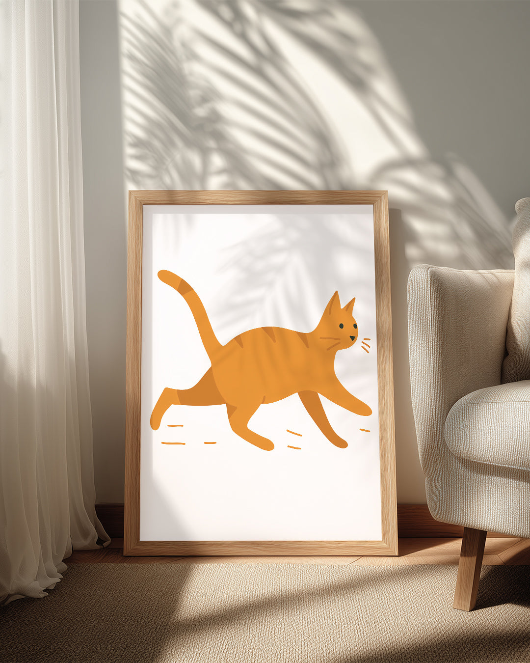 Kedi - Turuncu Çizgili Koşu Poster Tablosu