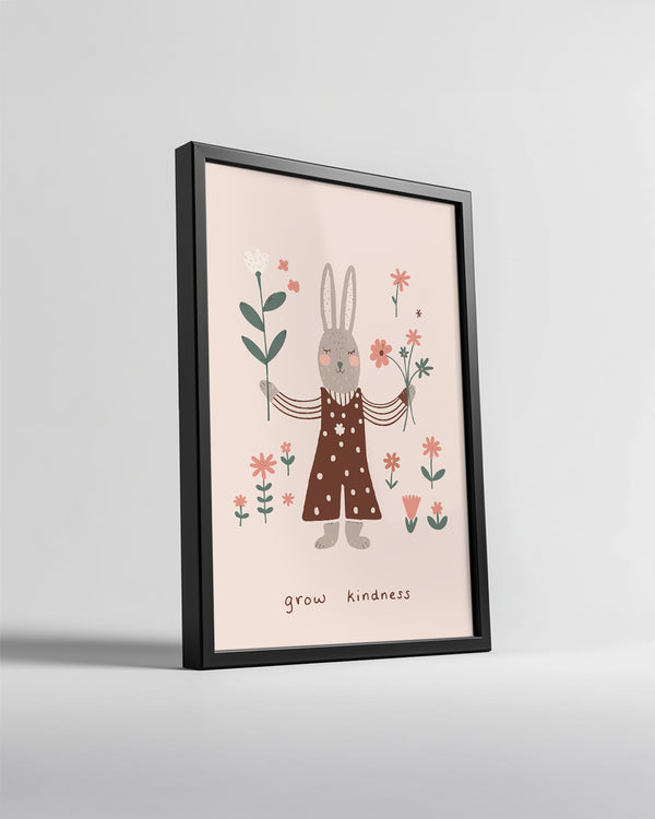 Kedi Çiçek Süslemesi - Sevgi Dolu Tavşan İllüstrasyonu Poster Tablosu