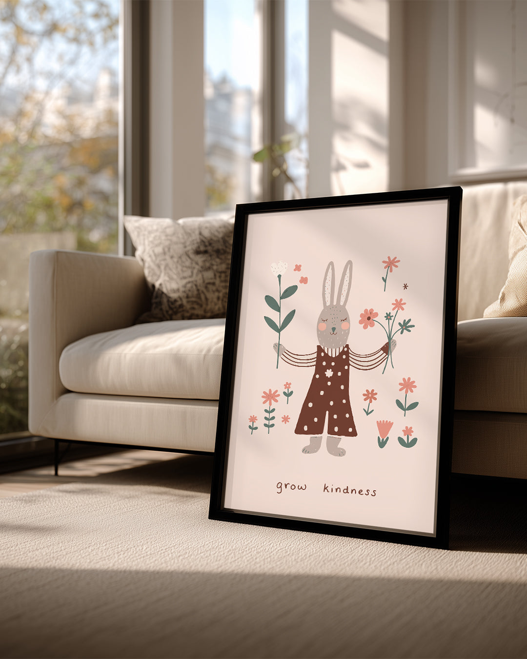 Kedi Çiçek Süslemesi - Sevgi Dolu Tavşan İllüstrasyonu Poster Tablosu
