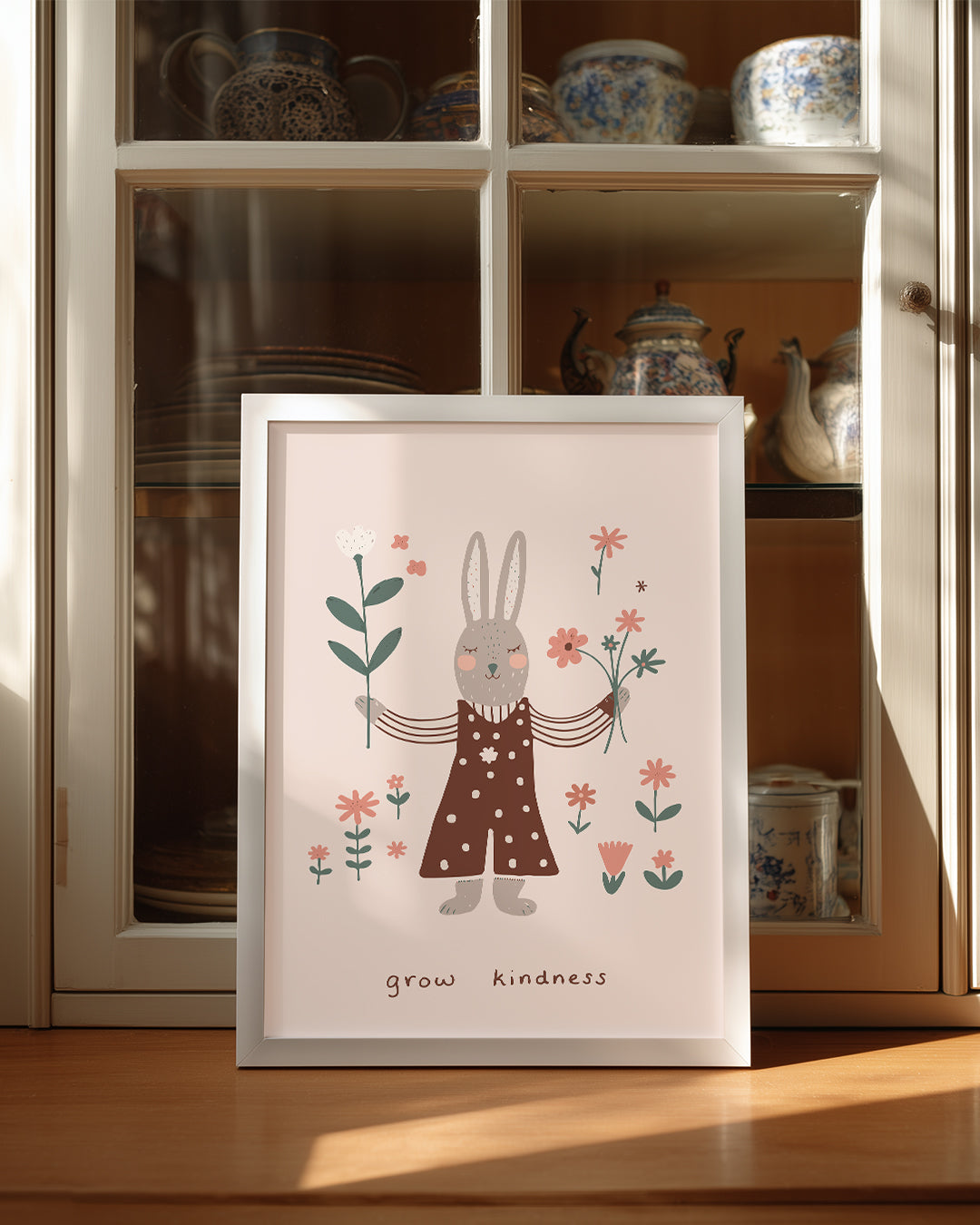 Kedi Çiçek Süslemesi - Sevgi Dolu Tavşan İllüstrasyonu Poster Tablosu
