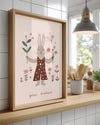Kedi Çiçek Süslemesi - Sevgi Dolu Tavşan İllüstrasyonu Poster Tablosu