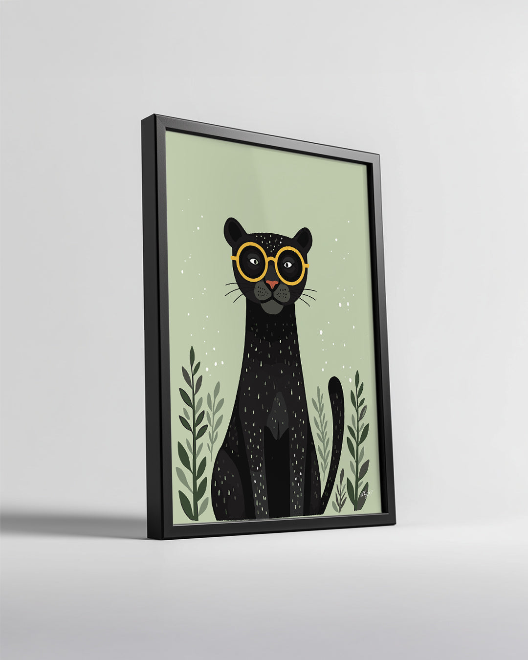 Kedi Gözlükleriyle - Şık Siyah Panter İllüstrasyonu Poster Tablosu