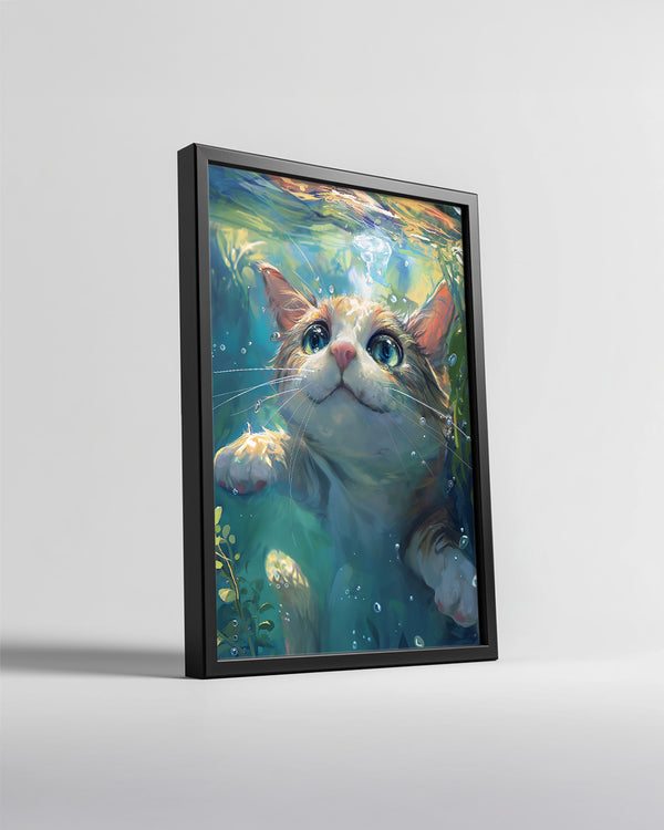 Kediler - Su Altında Meraklı Bakış Poster Tablosu
