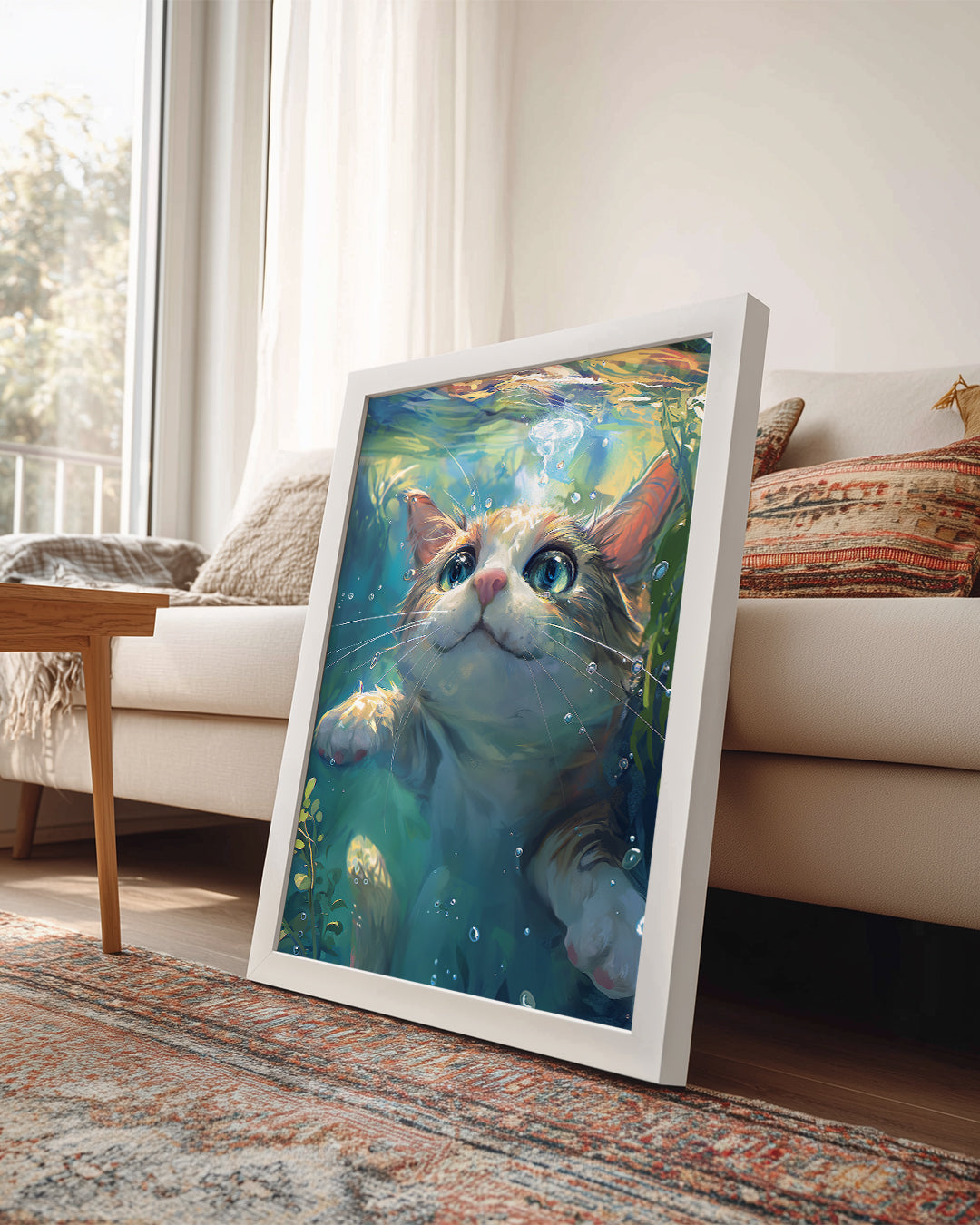 Kediler - Su Altında Meraklı Bakış Poster Tablosu