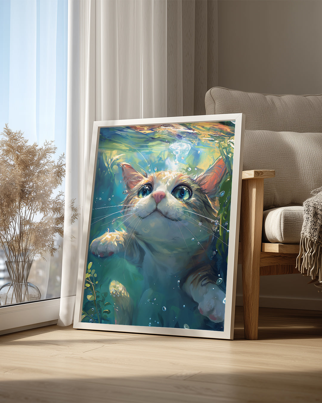 Kediler - Su Altında Meraklı Bakış Poster Tablosu
