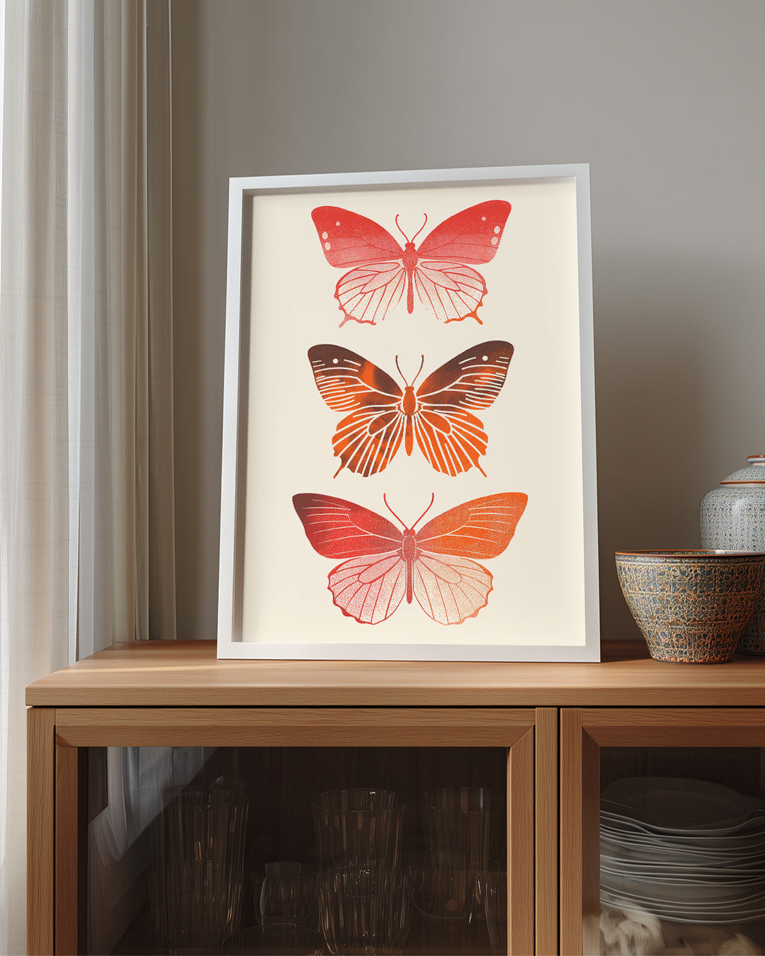 Kelebek - Kırmızı Kanat Deseni Poster Tablosu