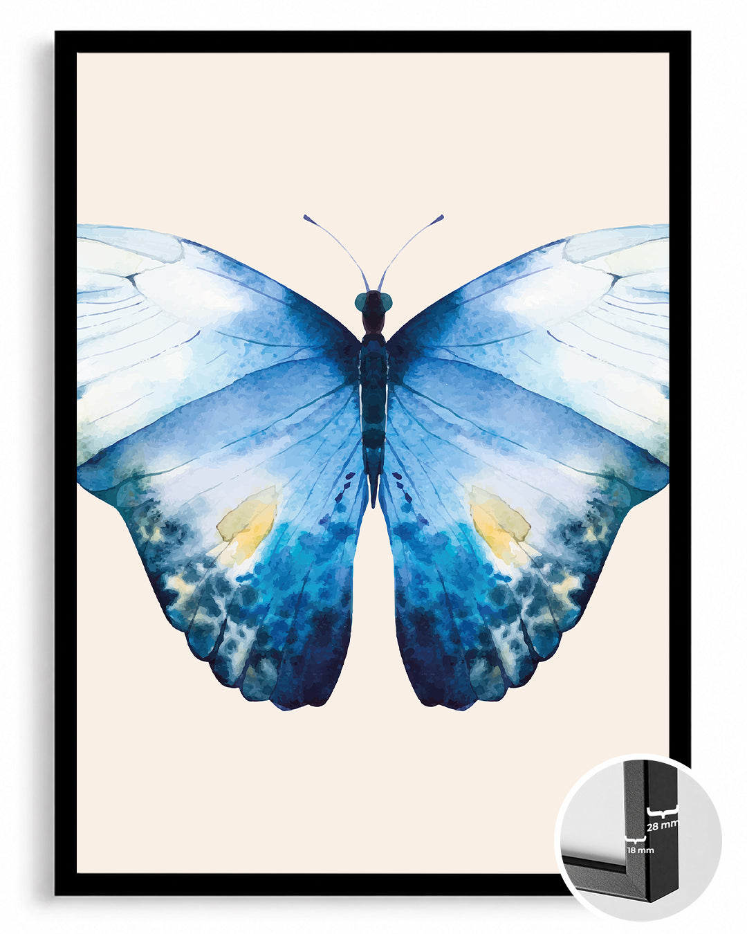 Kelebek - Mavi Kanat Deseni Poster Tablosu