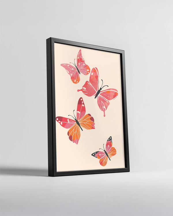 Kelebek - Pembe Kanat Deseni Poster Tablosu