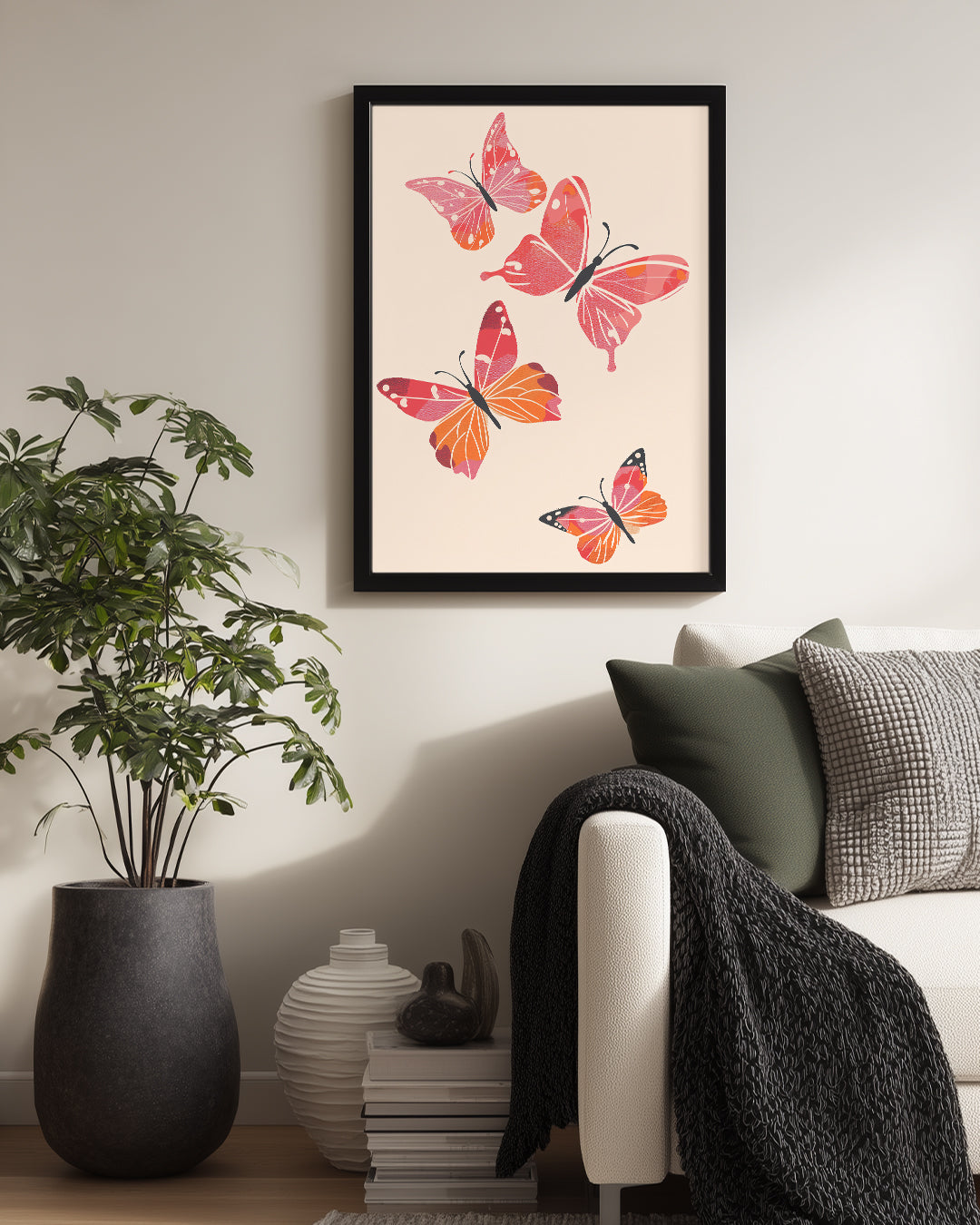 Kelebek - Pembe Kanat Deseni Poster Tablosu