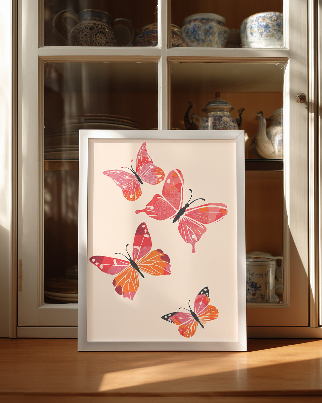 Kelebek - Pembe Kanat Deseni Poster Tablosu