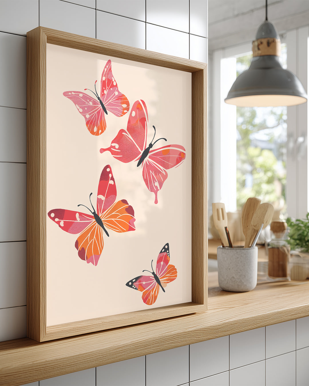 Kelebek - Pembe Kanat Deseni Poster Tablosu