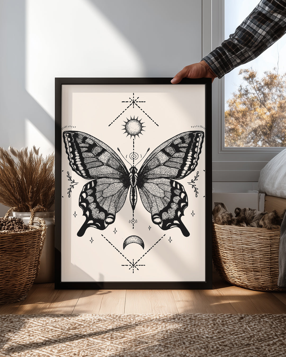 Kelebek - Siyah Beyaz Desen Poster Tablosu