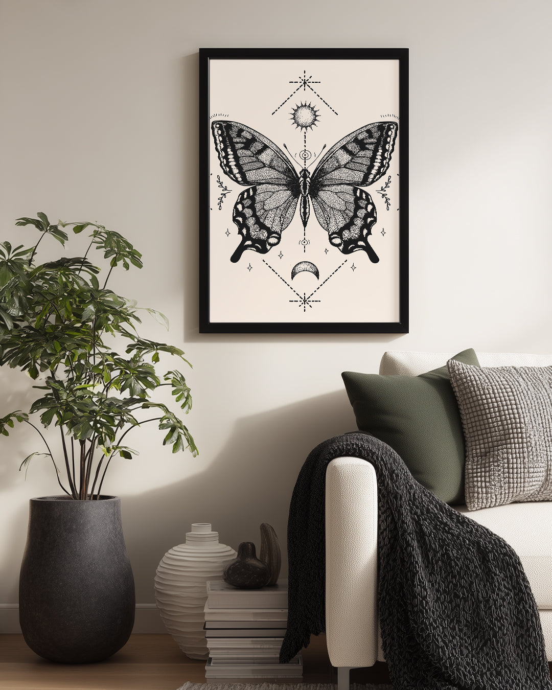 Kelebek - Siyah Beyaz Desen Poster Tablosu