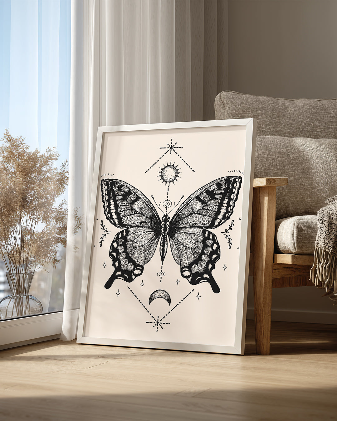 Kelebek - Siyah Beyaz Desen Poster Tablosu