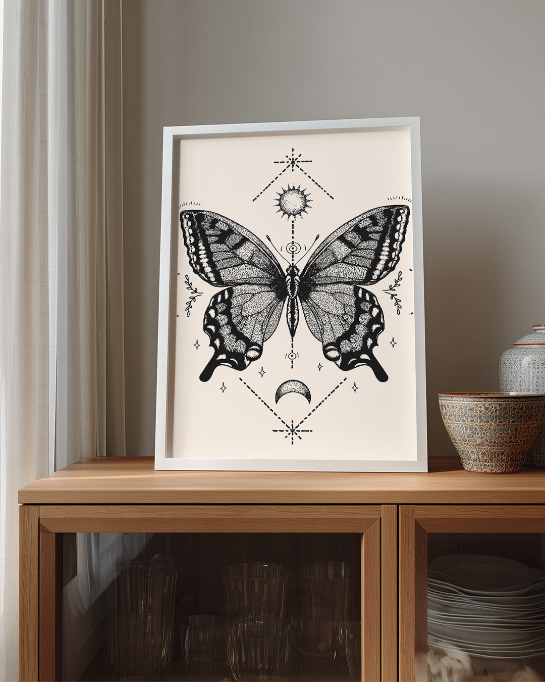 Kelebek - Siyah Beyaz Desen Poster Tablosu