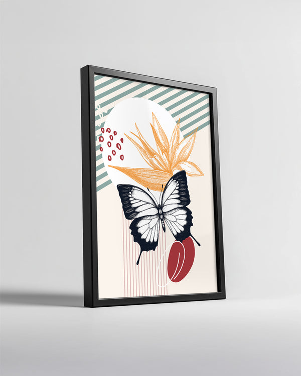 Kelebek - Siyah Beyaz Kanat Deseni Poster Tablosu