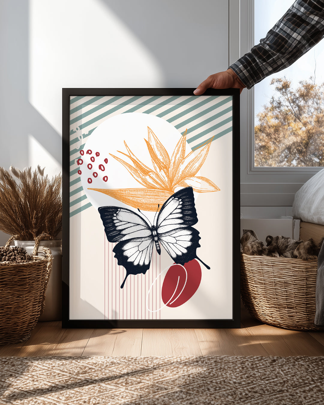 Kelebek - Siyah Beyaz Kanat Deseni Poster Tablosu