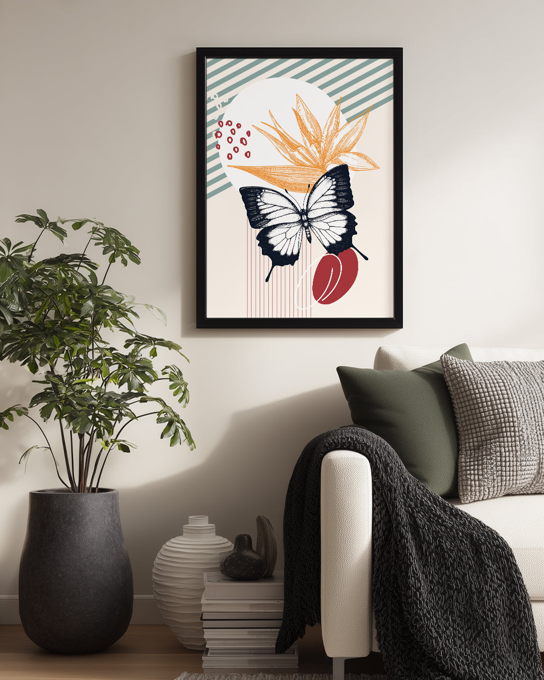 Kelebek - Siyah Beyaz Kanat Deseni Poster Tablosu