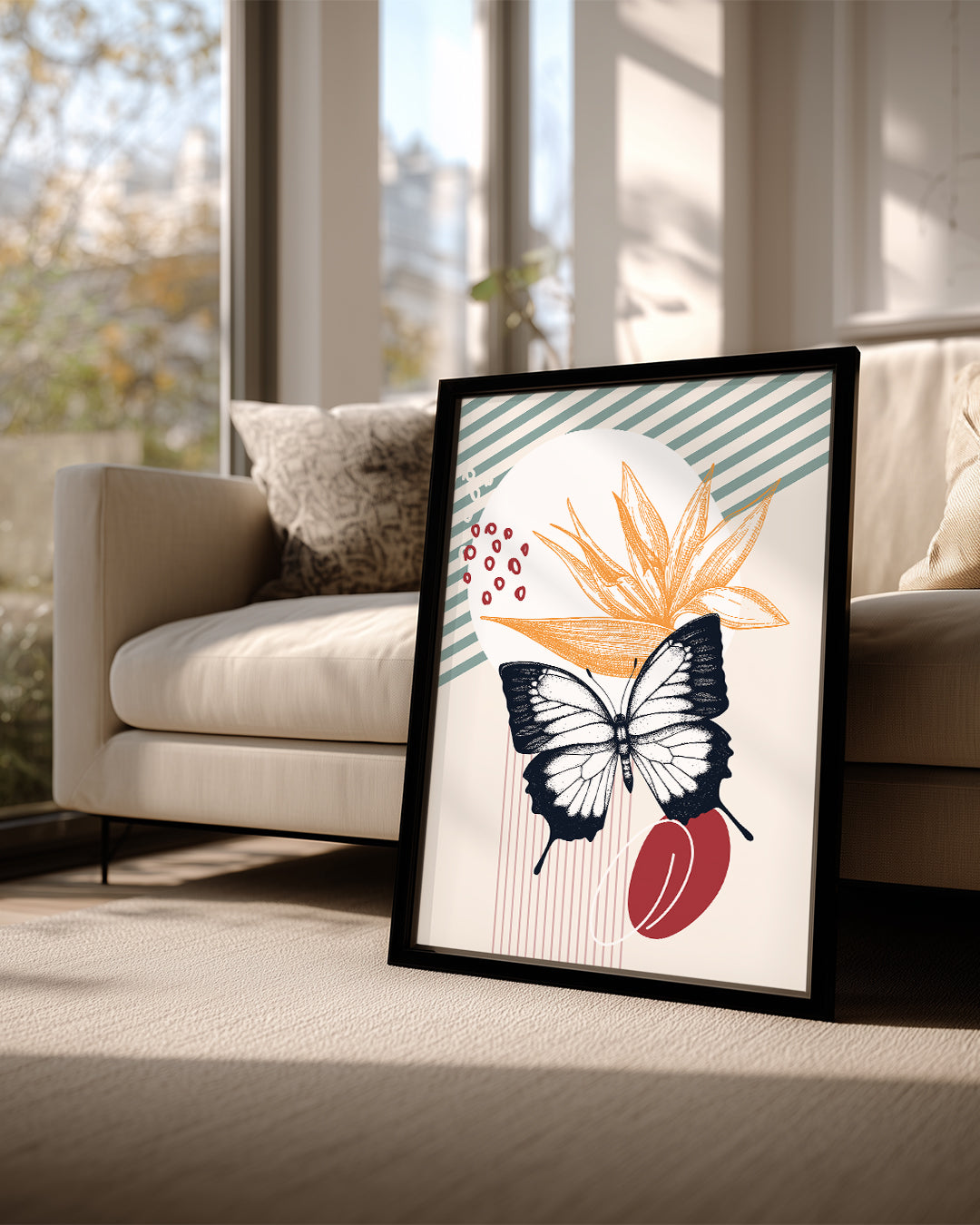 Kelebek - Siyah Beyaz Kanat Deseni Poster Tablosu
