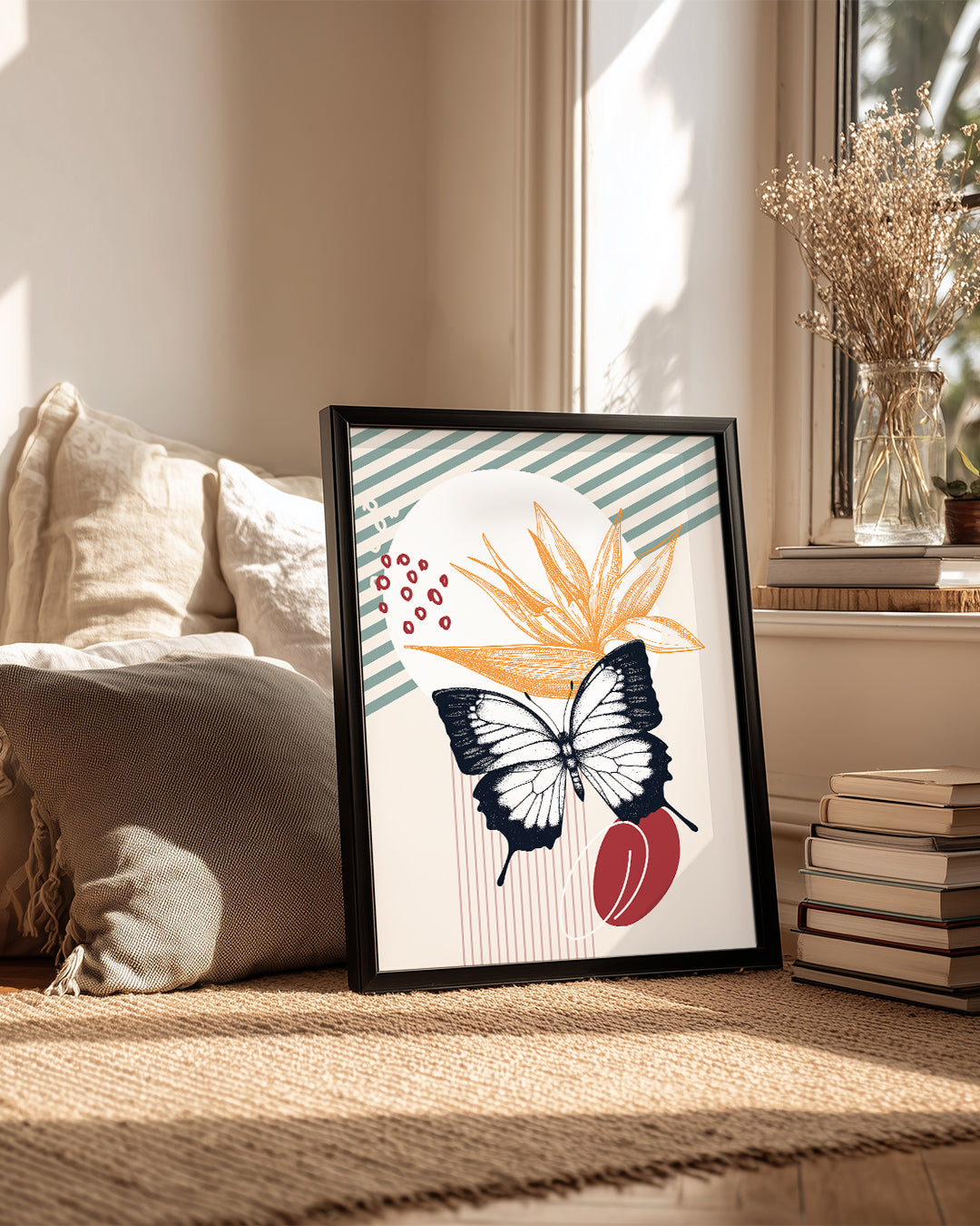 Kelebek - Siyah Beyaz Kanat Deseni Poster Tablosu