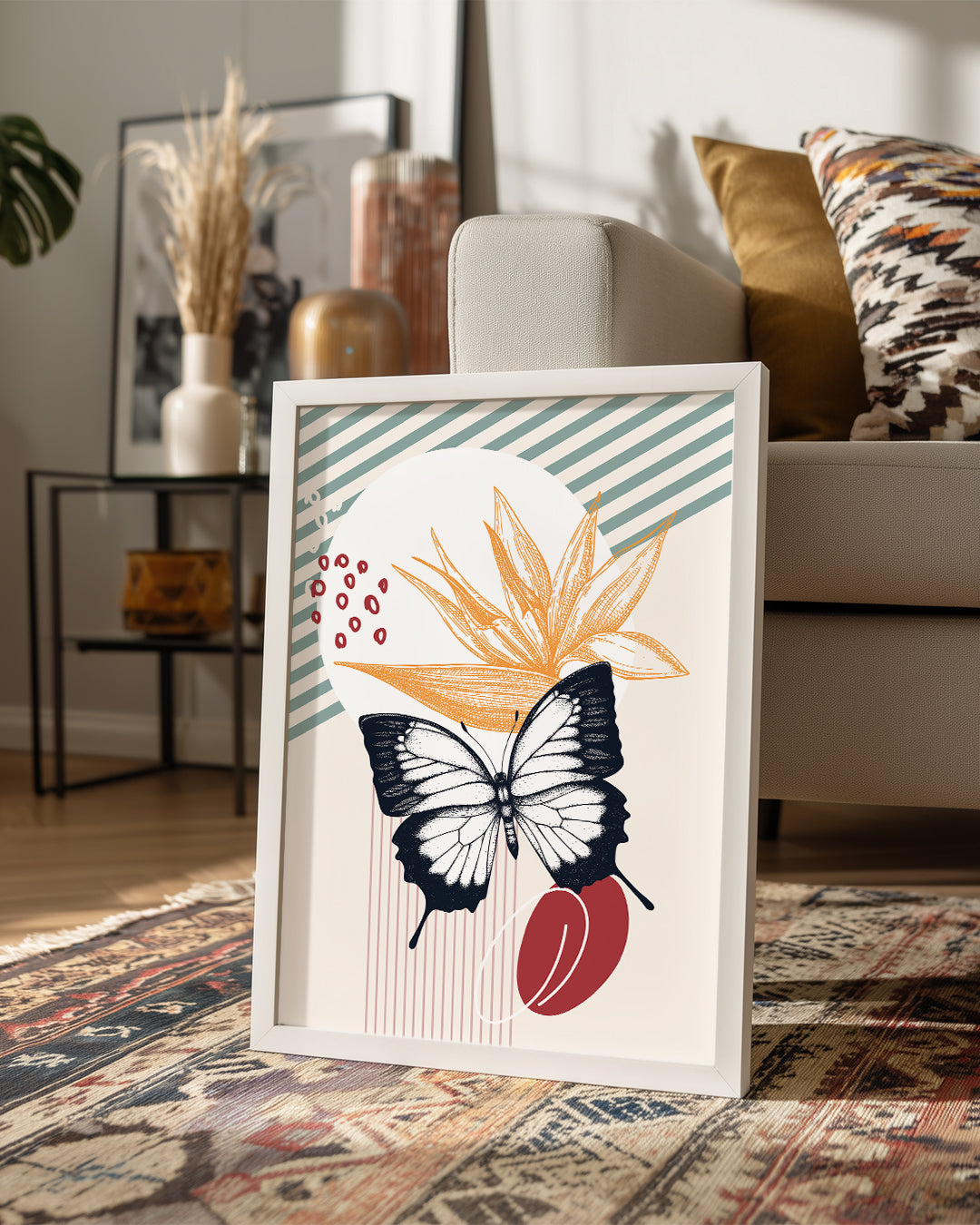 Kelebek - Siyah Beyaz Kanat Deseni Poster Tablosu